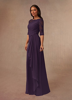 Azazie Dionysus vestidos de madre de la novia Vestido de Ciruela de Gasa de Corte en A con Encaje cuello barco image2