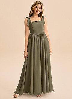 Azazie Delia Junior Abito A-Line in Chiffon Fiocco Willow Green image1