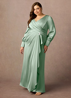 Azazie Petrina vestidos de madre de la novia Vestido de Agave de Satén Elástico de Corte Sirena con Plisado image3