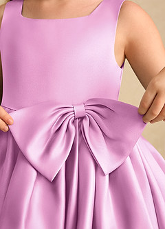Azazie Jessie vestidos de niña de las flores Vestido de Rosa Caramelo de Satin Mate de Corte En A con Lazo image8