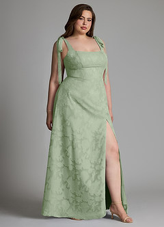 Azazie Debra Bridesmaid Dresses Dusty Sage A-Line with Pockets Floral Burnout Dress image4