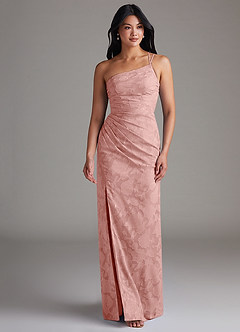 Azazie Eren Brautjungfernkleider Etui One-Shoulder Blumen-Burnout Kleid Rosettenrosa image4