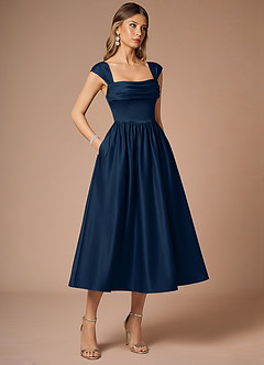 Dana Navy Midi Dress | Azazie Dana Navy Midi Dress | Azazie