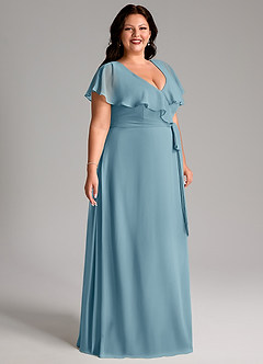 Azazie Lainey Bridesmaid Dresses Moody Blue A-Line with Pockets Chiffon Dress image11