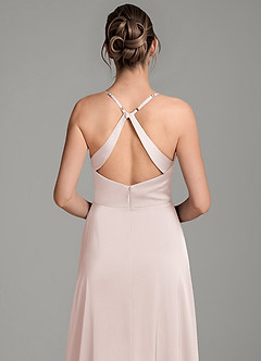 Azazie Frankie At-home Try On Dresses Blushing Pink A-Line Pleated Stretch Satin Dress image7