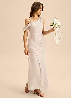 Azazie Madelyn Junior Osłona Zza ramienia Satyna elastyczna Długość podłogi Młodsza druhna Sukienka image6