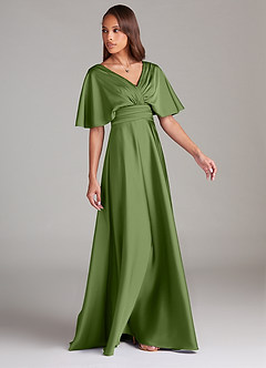 Azazie Pamela Bridesmaid Dresses Juniper A-Line Pleated Stretch Satin Dress image3