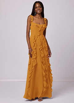 Barbie ♥ Azazie Bridesmaid Dresses Butterscotch A-Line with Pockets Chiffon Dress image3