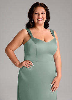 Azazie Denice Robes de demoiselle d'honneur Robe Fourreau en Satin extensible Plissée Sauge D'argent image3