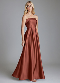 Azazie Lucienne Bridesmaid Dresses Auburn A-Line Strapless Stretch Satin Convertible Dress image4