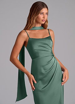Azazie Calandra Essayer des robes à la maison Robe Trapèze en Satin extensible Plissée Eucalyptus image7