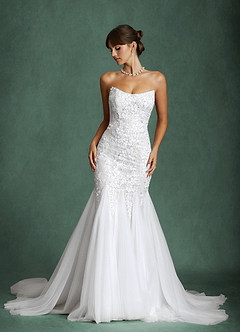 Azazie Harmony Wedding Dresses Diamond White Mermaid Strapless Tulle Dress image1