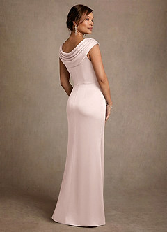 Azazie Irvine Mother of the Bride Dresses Blushing Pink A-Line Pleated Stretch Satin Dress image2