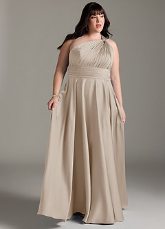 Azazie Charlize Robes de demoiselle d'honneur Robe Trapèze en Satin extensible Ue épaule Givre image11