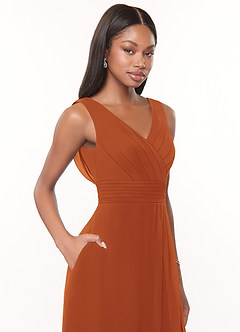 Azazie Karina Bridesmaid Dresses Cinnamon A-Line Pleated Chiffon Dress image5