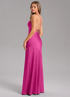 Azazie Grata Vestidos de damas de honor Vestido de Fucsia de Satén Elástico de Corte Recto con Corte Lateral image7