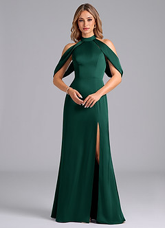 Azazie Bonny Bridesmaid Dresses Emerald Mermaid Off the Shoulder Stretch Satin Dress image4