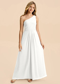 Azazie Emmie Junior White A-Line Pleated Chiffon Dress image4