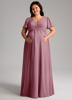 Azazie Verna Maternity Bridesmaid Dresses A-Line V-Neck Ruched Chiffon Floor-Length Dress image11
