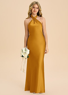 Azazie Chickie Junior Etui Plissee Stretch-Satin Kleid Butterscotch image3