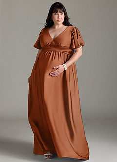 Azazie Verna Abiti da damigella d'onore premaman Abito A-Line Increspato Raso Elasticizzato Floor-Length image9