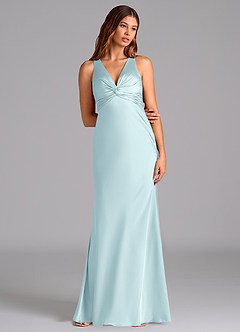 Azazie Hati Bridesmaid Dresses Cloud Blue Mermaid Stretch Satin Dress image3
