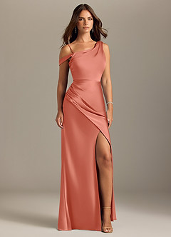 Azazie Madelyn Bridesmaid Dresses Salmon Pink Mermaid One Shoulder Stretch Satin Convertible Dress image9