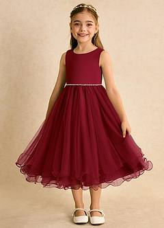 Azazie Lass Robe Demoiselle D'honneur Fillette Robe Trapèze en Tulle Arc Bourgogne image5