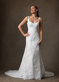 Azazie Rosalie Wedding Dresses Diamond White A-Line Lace Dress image1