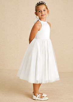 Azazie Dora Flower Girl Dresses Ivory A-Line Bow Tulle Dress image3