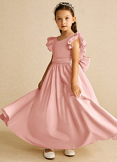 Azazie Piglette Flower Girl Dresses Rosette A-Line Bow Matte Satin Dress image2