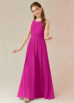 Azazie Bibiane Junior Fuchsia A-Line Pleated Chiffon Dress image4