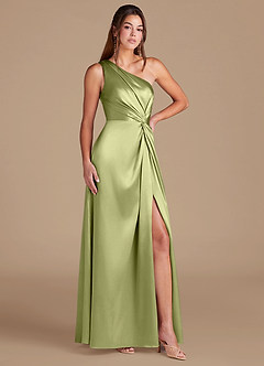Azazie Brooke Bridesmaid Dresses Pistachio A-Line One Shoulder Metallic Satin Dress image3