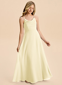 Azazie Gia Junior Lemon Sorbet A-Line Pleated Chiffon Dress image4