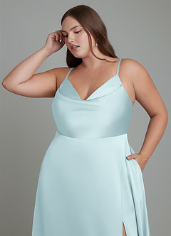 Azazie Sarella Brautjungfernkleider A-Linie Plissee Stretch-Satin Kleid Wolke Blau image9