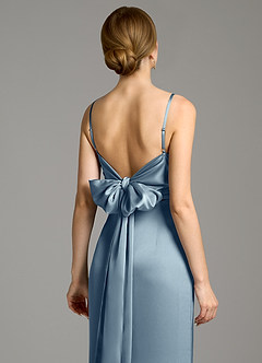 Azazie Adriane Bridesmaid Dresses Dusty Blue Sheath Bow Stretch Satin Dress image2