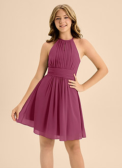 Azazie Bonnie Junior Mulberry A-Line Pleated Chiffon Dress image5
