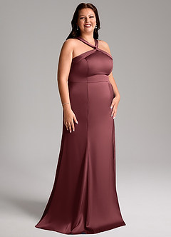 Azazie Rue Bridesmaid Dresses Merlot A-Line Pleated Stretch Satin Dress image12
