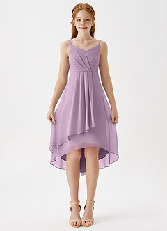 Azazie Mariam Junior Linia A Pofałdowany Szyfon Asymetryczny Młodsza druhna Sukienka image4