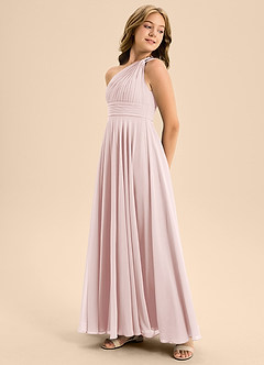 Azazie Charlize Junior Blushing Pink A-Line Pleated Chiffon Dress image4