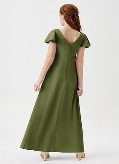 Azazie Soren Junior Olive A-Line Ruched Stretch Satin Dress image6