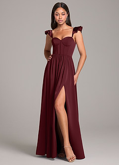 Azazie Denisse Robes de demoiselle d'honneur Robe Trapèze en Satin extensible Rayé Cabernet image5