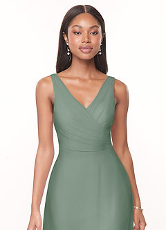 Azazie Nala Robes de demoiselle d'honneur Robe Trapèze en Mousseline de soie Plissée Sauge D'argent image4