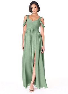 Azazie Lianne Bridesmaid Dresses Matcha A-Line Off the Shoulder Chiffon Dress image2