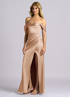 Azazie Auden Bridesmaid Dresses English Rose Sheath Off the Shoulder Stretch Satin Convertible Dress image4