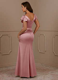 Azazie Roya Mère de la mariée Robes Robe Sirène en Satin extensible Col en V Plissé Rose Poussiéreuse image3