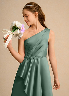 Azazie Taffy Junior Formal vestidos de niña de las flores Vestido de Eucalipto de Satin Mate de Corte En A con Encaje image6