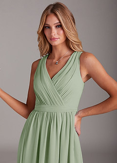Azazie Kingsley Bridesmaid Dresses Dusty Sage A-Line Lace Chiffon Dress image6