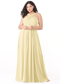 Azazie Dixie Bridesmaid Dresses Lemon Sorbet A-Line Halter Pleated Chiffon Dress image7
