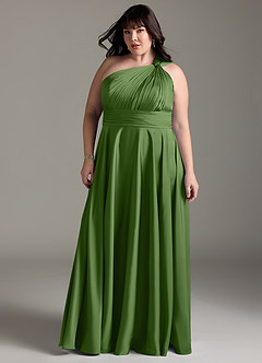 Azazie Charlize Jurken voor bruidsmeisjes Jurk van Stretch Satijn met A-lijn One-shoulder Basilicum image13